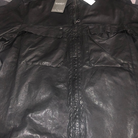 Transit Uomo Giubbino Black Leather Shirt Jacket - Picture 2 of 8
